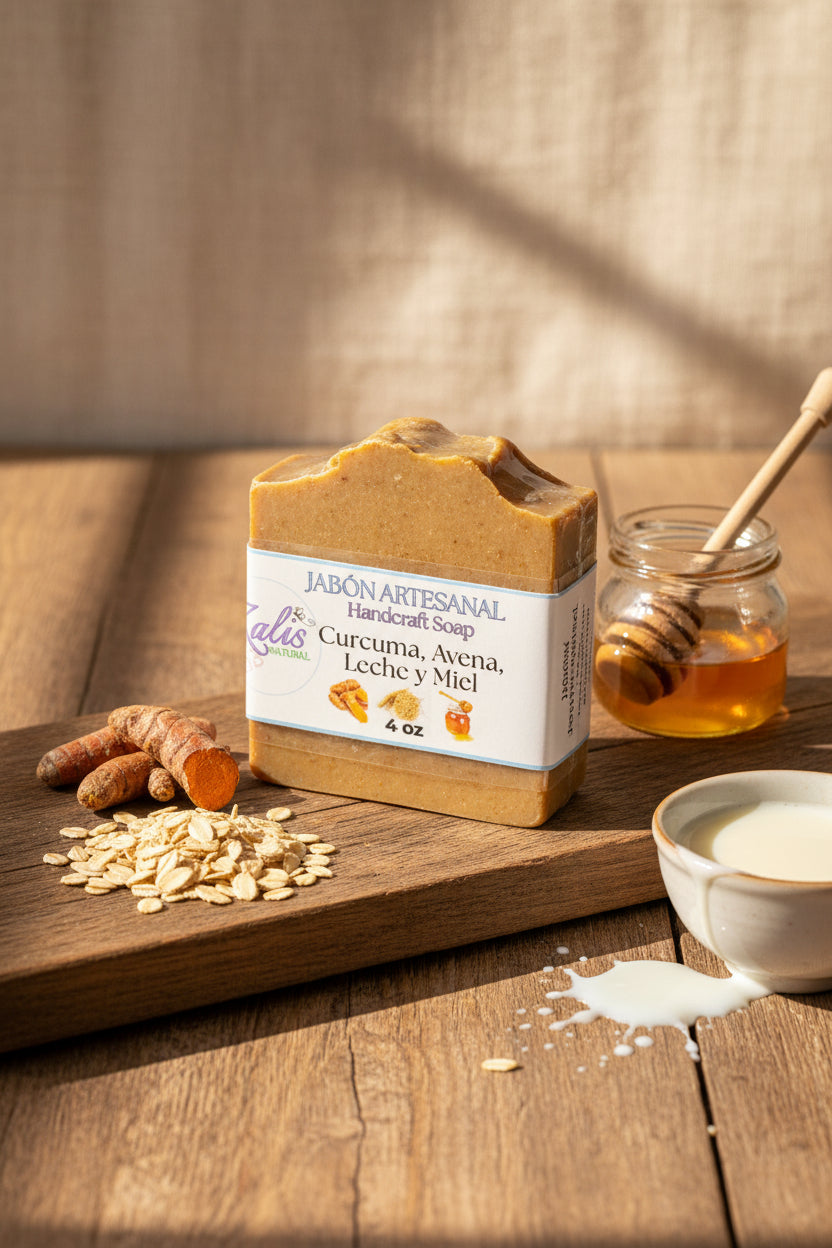 Golden | Jabón Artesanal de Avena, Cúrcuma, Leche de Cabra y Miel para Piel Sensible